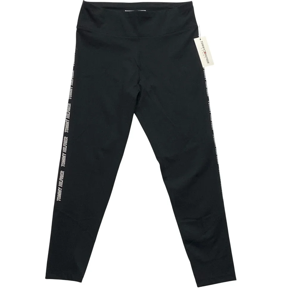 Tommy Hilfiger Sport Womens Black Logo Tape High Waist Leggings Size M‎ NWT
